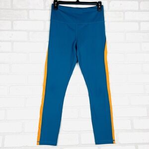 Zyia Active Teal Orange Stripe High‎ Waist Leggings Athleisure Workout Size 6/8